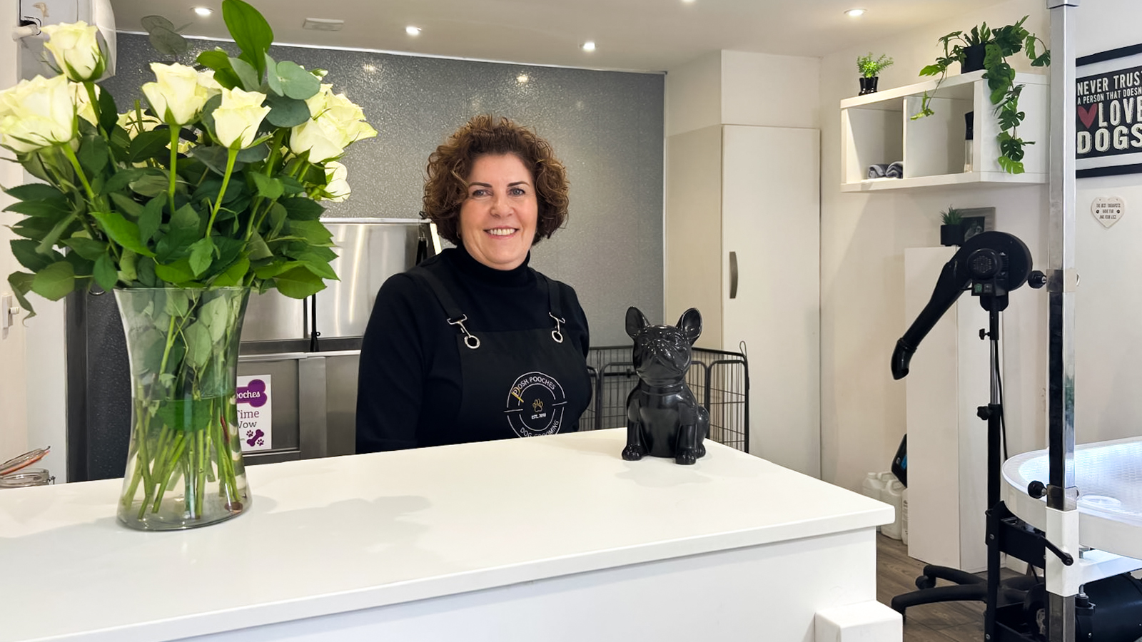 posh-pooches-27.49.12 Cynthia the owner of posh pooches at the reception desk of her salon